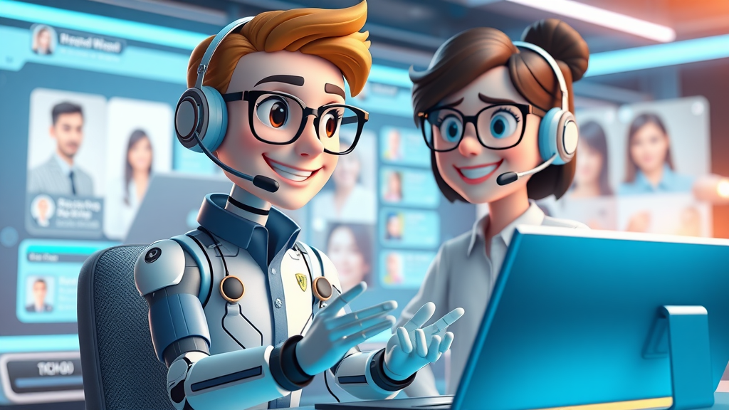 AI-powered virtual assistant engaging with online users: futuristic chat interfaces with responsive animated chat bubbles in a dynamic environment.