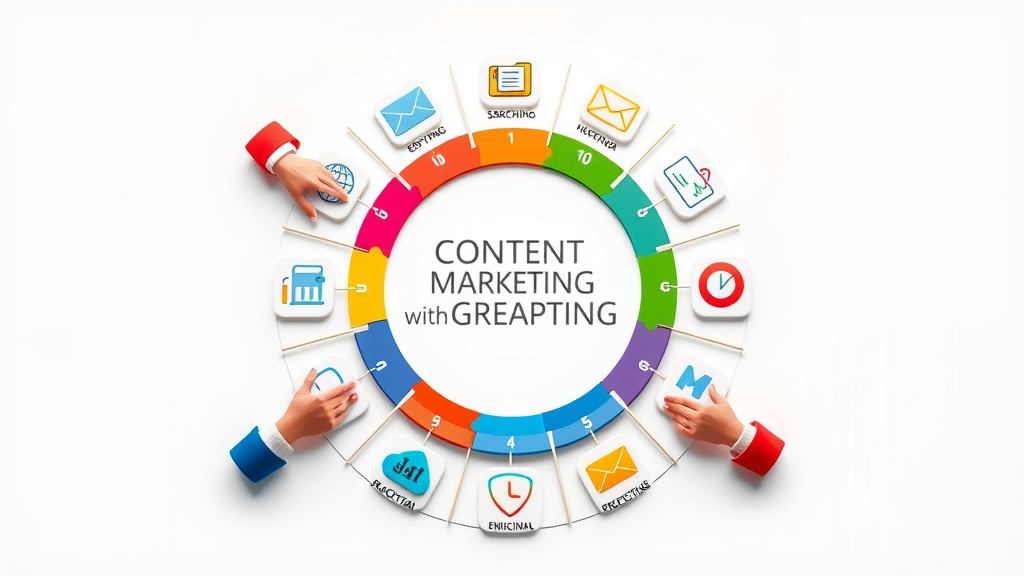 icons for content, search engine, social media, and email marketing, circular infographic